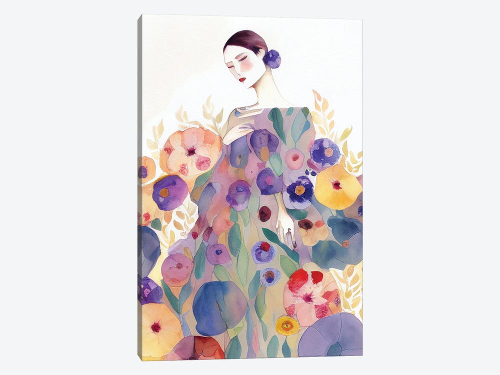 Lady In A Flower Dress by Mambo Art Studio 1-piece Canvas Art Print