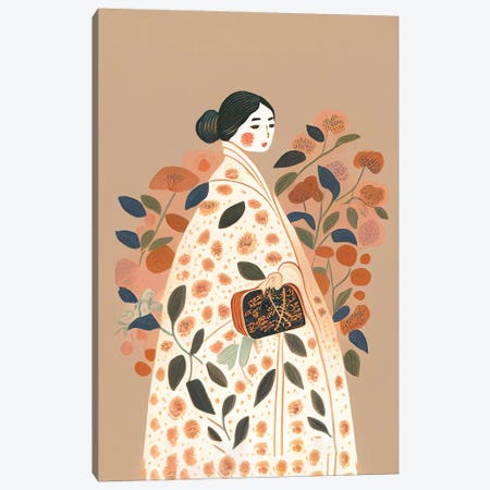 Girl With A Big Flower Dress And Handbag Canvas Print #MSD333} by Mambo Art Studio Canvas Artwork