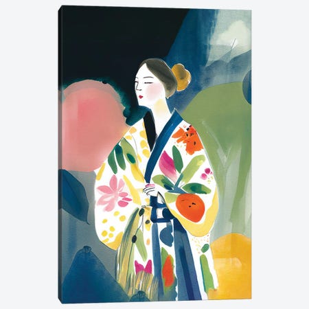 Girl With A Big Kimono And Flowers Watercolour Canvas Print #MSD334} by Mambo Art Studio Canvas Art Print