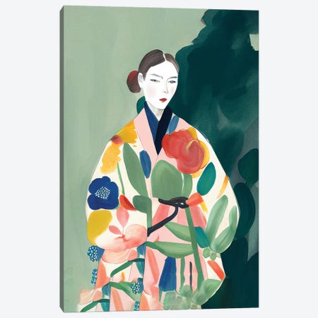 Girl With A Big Kimono Watercolour Canvas Print #MSD335} by Mambo Art Studio Canvas Print