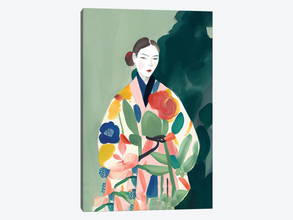 Girl With A Big Kimono Watercolour by Mambo Art Studio 1-piece Canvas Wall Art