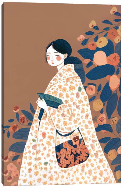 Girl With A Big Flower Dress Canvas Art Print - Mambo Art Studio