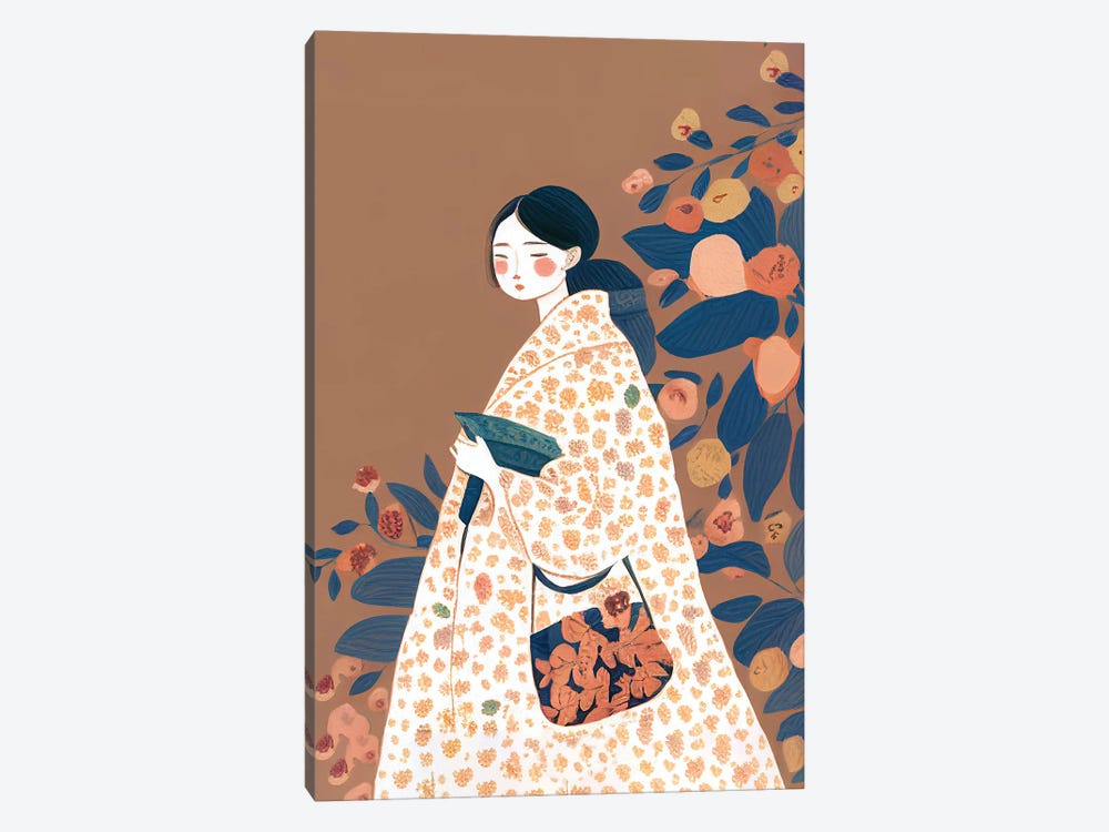 Girl With A Big Flower Dress by Mambo Art Studio 1-piece Canvas Art Print
