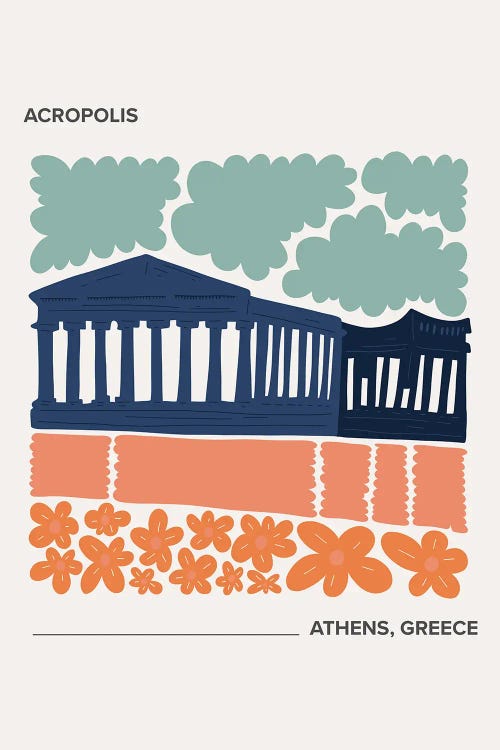 Acropolis - Athens, Greece, Warm Colours Illustration Travel Poster by Mambo Art Studio wall art