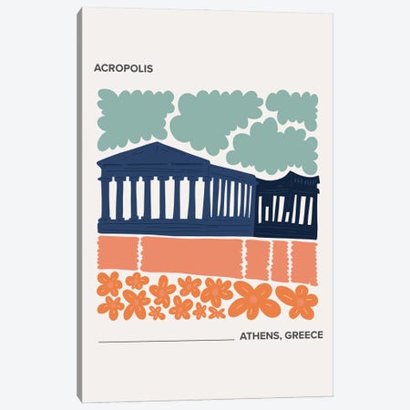 Acropolis - Athens, Greece, Warm Colours Illustration Travel Poster Canvas Print #MSD387} by Mambo Art Studio Canvas Wall Art