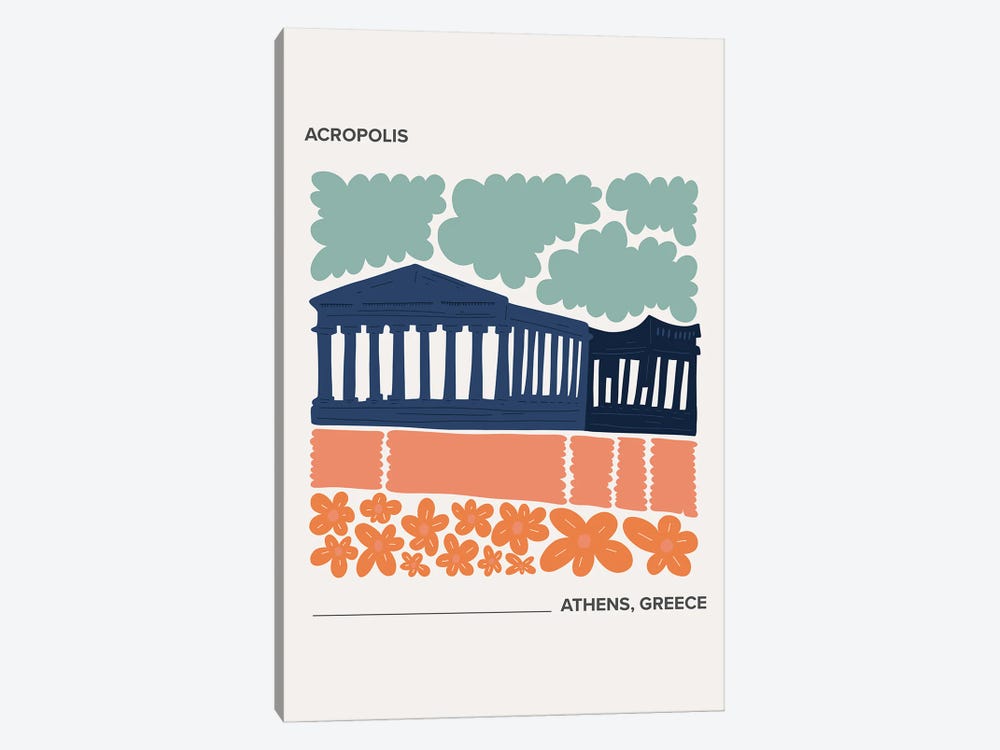 Acropolis - Athens, Greece, Warm Colours Illustration Travel Poster by Mambo Art Studio 1-piece Canvas Art Print