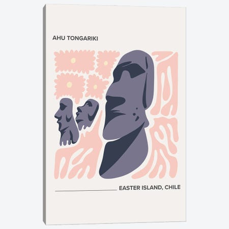 Ahu Tongariki - Easter Island, Chile, Warm Colours Illustration Travel Poster Canvas Print #MSD388} by Mambo Art Studio Art Print