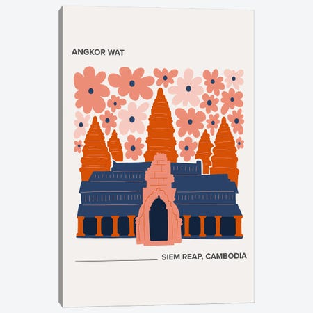 Angkor Wat - Siem Reap, Cambodia, Warm Colours Illustration Travel Poster Canvas Print #MSD389} by Mambo Art Studio Art Print