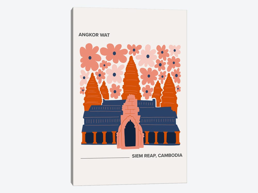 Angkor Wat - Siem Reap, Cambodia, Warm Colours Illustration Travel Poster by Mambo Art Studio 1-piece Art Print