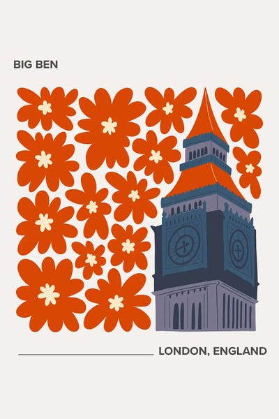 Big Ben: Big Ben - London, England, Warm Colours Illustration Travel Poster by Mambo Art Studio
