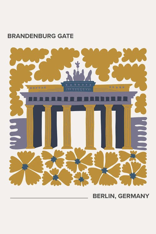 Brandenburg Gate - Berlin, Germany, Warm Colours Illustration Travel Poster