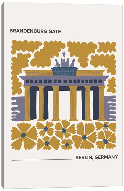 Brandenburg Gate - Berlin, Germany, Warm Colours Illustration Travel Poster Canvas Art Print - The Brandenburg Gate