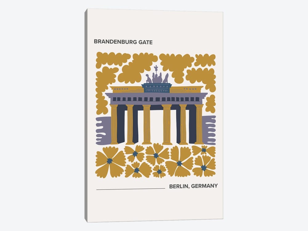 Brandenburg Gate - Berlin, Germany, Warm Colours Illustration Travel Poster by Mambo Art Studio 1-piece Canvas Art