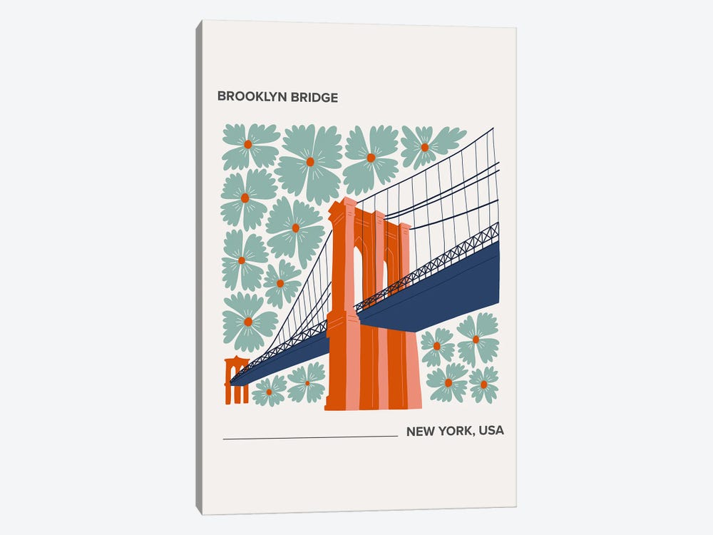 Brooklyn Bridge - New York, USA, Warm Colours Illustration Travel Poster by Mambo Art Studio 1-piece Art Print