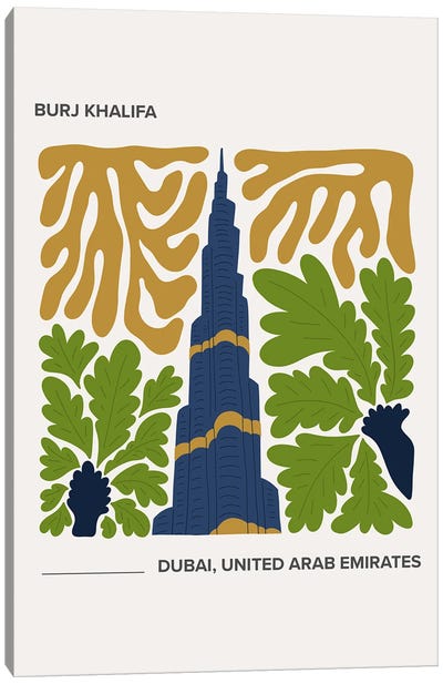 Burj Khalifa - Dubai, United Arab Emirates, Warm Colours Illustration Travel Poster Canvas Art Print - Mambo Art Studio
