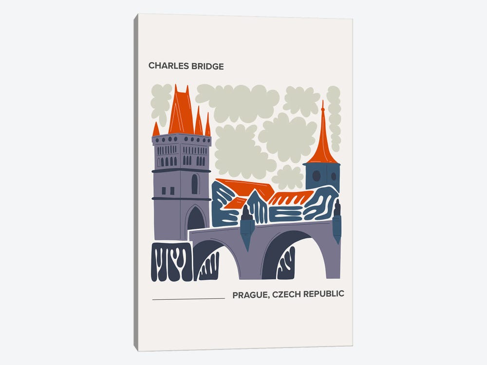 Charles Bridge - Prague, Czech Republic, Warm Colours Illustration Travel Poster by Mambo Art Studio 1-piece Art Print