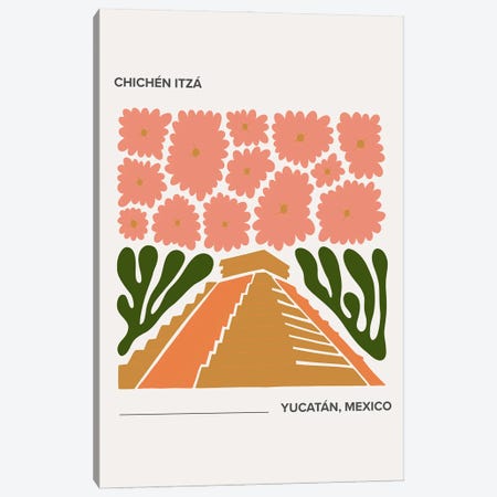 Chichen Itza - Yucatan, Mexico, Warm Colours Illustration Travel Poster Canvas Print #MSD395} by Mambo Art Studio Canvas Print