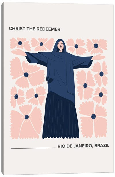 Christ The Redeemer - Rio De Janeiro, Brazil, Warm Colours Illustration Travel Poster Canvas Art Print - The Seven Wonders of the World