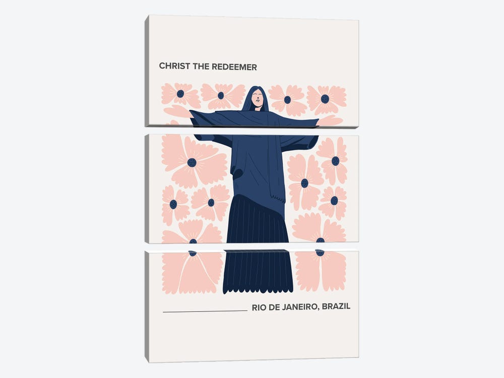 Christ The Redeemer - Rio De Janeiro, Brazil, Warm Colours Illustration Travel Poster by Mambo Art Studio 3-piece Art Print