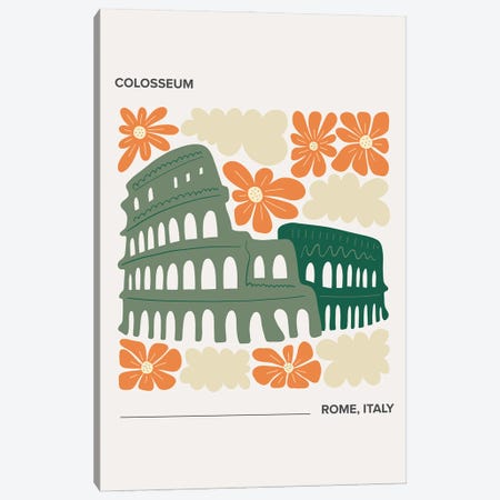 Colosseum - Rome, Italy, Warm Colours Illustration Travel Poster Canvas Print #MSD397} by Mambo Art Studio Art Print