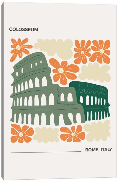 Colosseum - Rome, Italy, Warm Colours Illustration Travel Poster Canvas Art Print - Rome Travel Posters