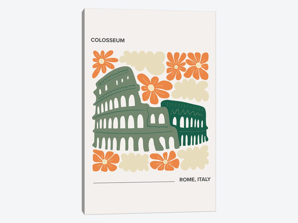 Colosseum - Rome, Italy, Warm Colours Illustration Travel Poster by Mambo Art Studio 1-piece Canvas Art