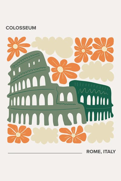 Mambo Art Studio: Colosseum - Rome, Italy, Warm Colours Illustration Travel Poster by Mambo Art Studio