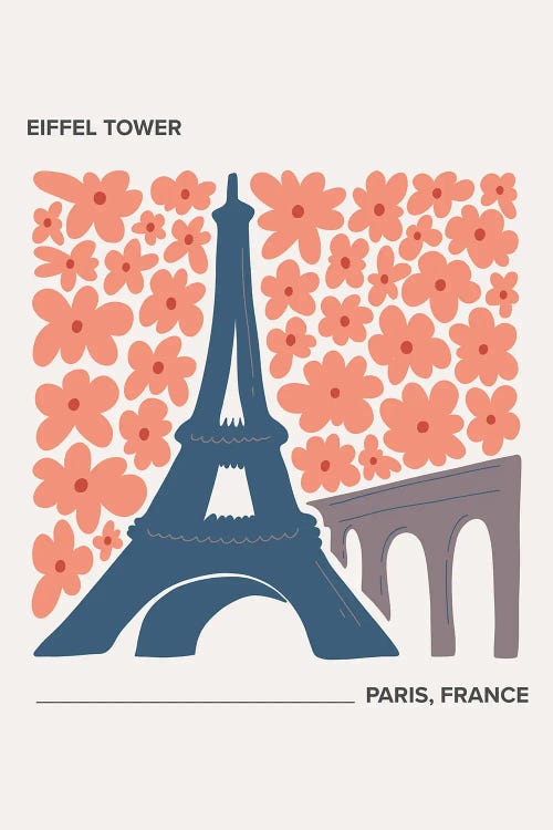 Eiffel Tower - Paris, France, Warm Colours Illustration Travel Poster by Mambo Art Studio wall art