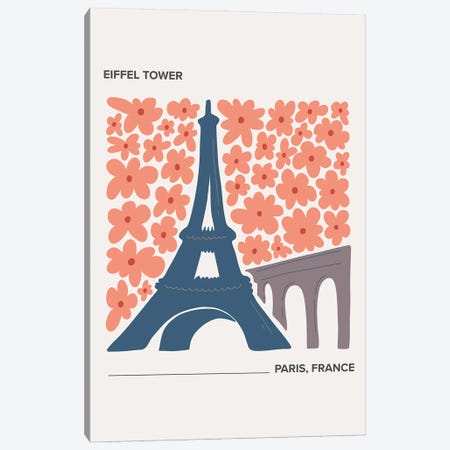 Eiffel Tower - Paris, France, Warm Colours Illustration Travel Poster Canvas Print #MSD398} by Mambo Art Studio Canvas Art