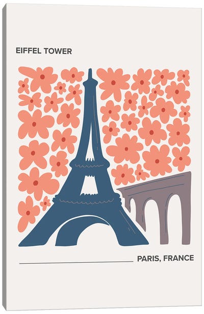 Eiffel Tower - Paris, France, Warm Colours Illustration Travel Poster Canvas Art Print - Mambo Art Studio