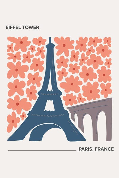 Mambo Art Studio: Eiffel Tower - Paris, France, Warm Colours Illustration Travel Poster by Mambo Art Studio