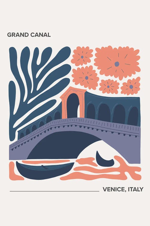 Grand Canal - Venice, Italy, Warm Colours Illustration Travel Poster by Mambo Art Studio wall art