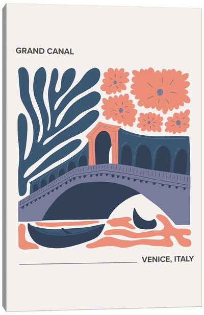 Grand Canal - Venice, Italy, Warm Colours Illustration Travel Poster Canvas Art Print - Mambo Art Studio