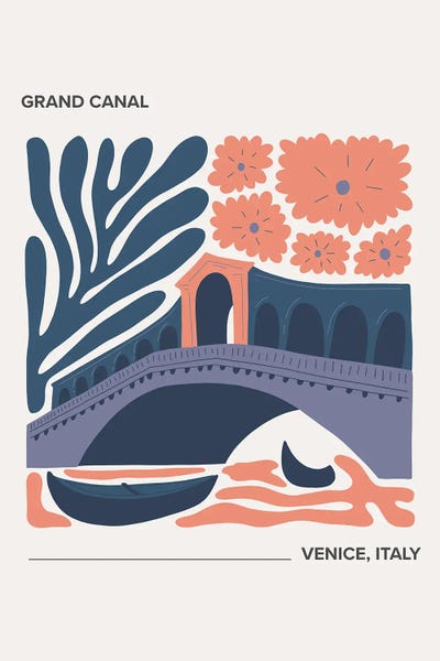 Mambo Art Studio: Grand Canal - Venice, Italy, Warm Colours Illustration Travel Poster by Mambo Art Studio