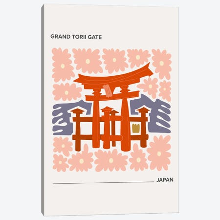 Grand Torii Gate - Japan, Warm Colours Illustration Travel Poster Canvas Print #MSD401} by Mambo Art Studio Canvas Wall Art