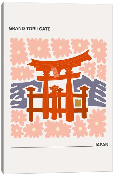 Grand Torii Gate - Japan, Warm Colours Illustration Travel Poster Canvas Art Print - Mambo Art Studio