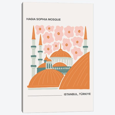 Hagia Sophia Mosque - Istanbul, Turkey, Warm Colours Illustration Travel Poster Canvas Print #MSD402} by Mambo Art Studio Canvas Art