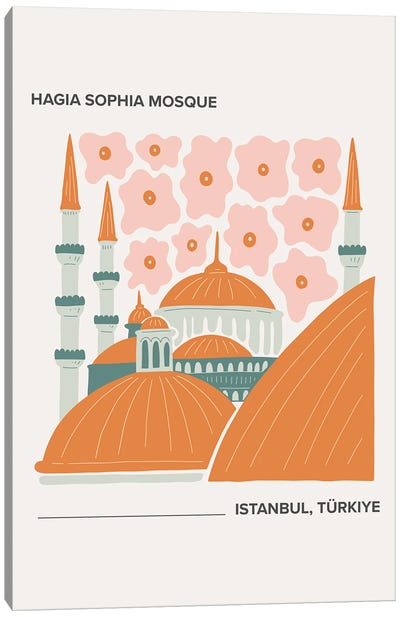 Hagia Sophia Mosque - Istanbul, Turkey, Warm Colours Illustration Travel Poster Canvas Art Print - Istanbul Art