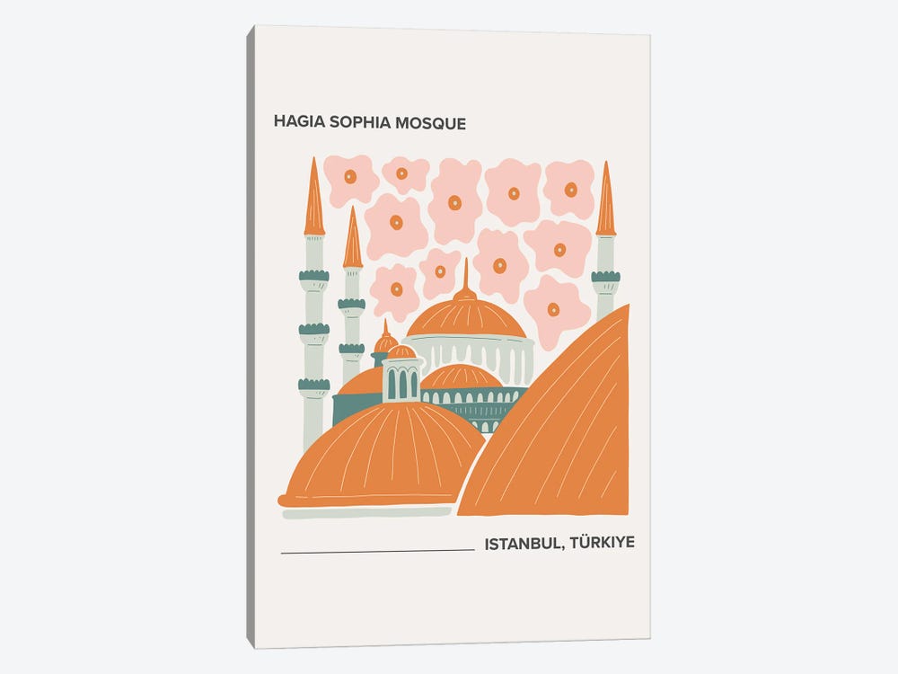 Hagia Sophia Mosque - Istanbul, Turkey, Warm Colours Illustration Travel Poster by Mambo Art Studio 1-piece Canvas Print