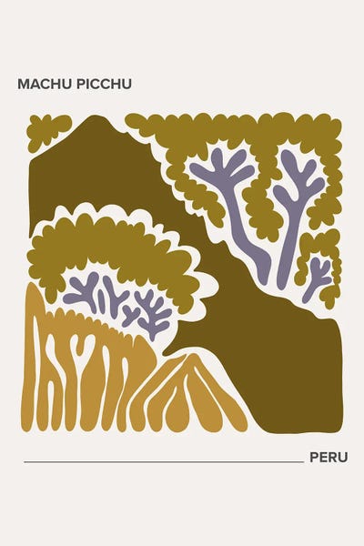 Mambo Art Studio: Machu Picchu, Peru, Warm Colours Illustration Travel Poster by Mambo Art Studio