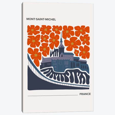 Mont Saint Michel, France, Warm Colours Illustration Travel Poster Canvas Print #MSD405} by Mambo Art Studio Art Print