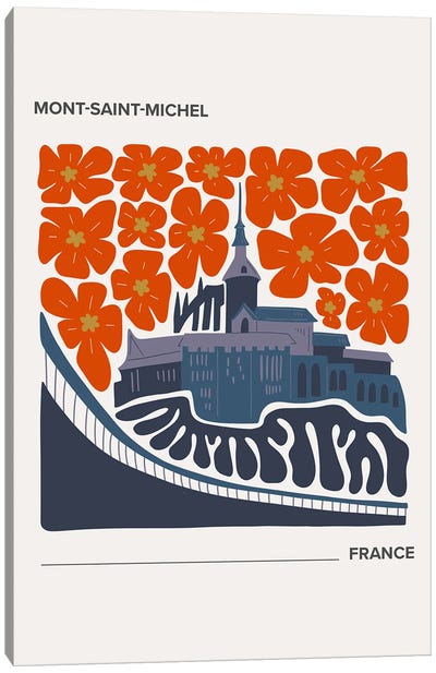 Mont Saint Michel, France, Warm Colours Illustration Travel Poster Canvas Art Print - Mambo Art Studio