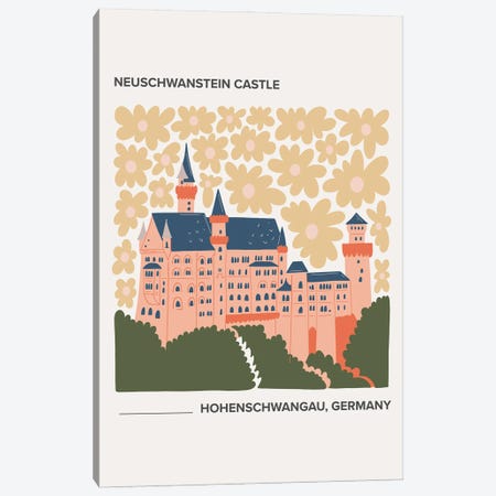 Neuschwanstein Castle, Germany, Warm Colours Illustration Travel Poster Canvas Print #MSD406} by Mambo Art Studio Canvas Art Print