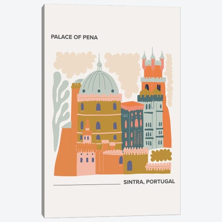Palace Of Pena - Sintra, Portugal, Warm Colours Illustration Travel Poster Canvas Print #MSD407} by Mambo Art Studio Canvas Print