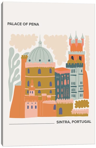 Palace Of Pena - Sintra, Portugal, Warm Colours Illustration Travel Poster Canvas Art Print - Mambo Art Studio