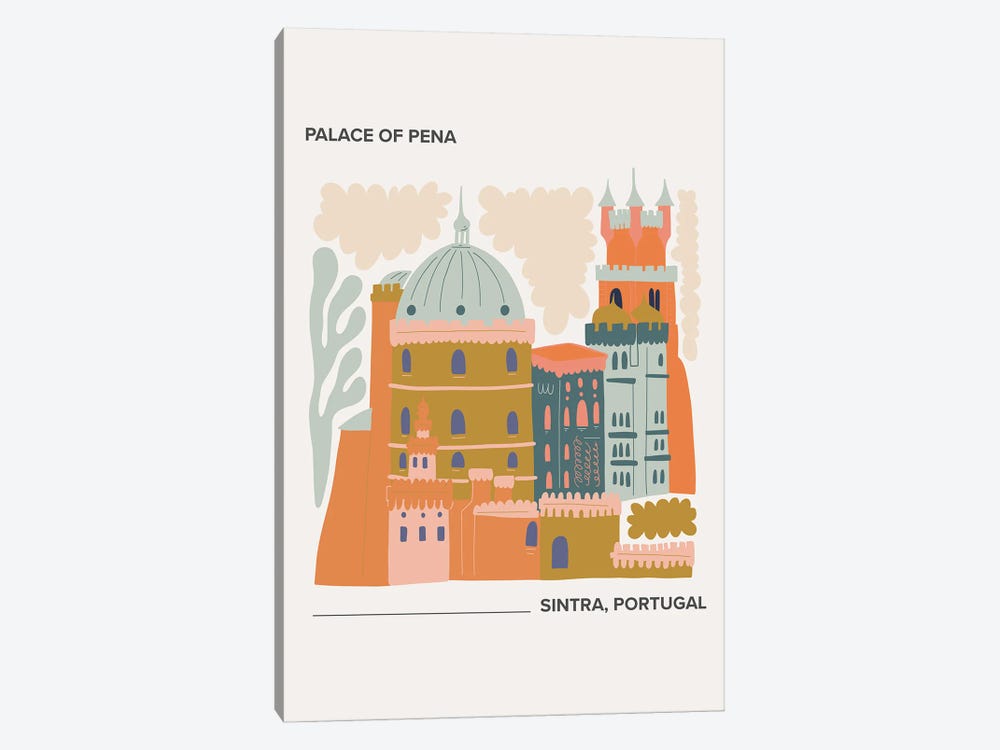 Palace Of Pena - Sintra, Portugal, Warm Colours Illustration Travel Poster by Mambo Art Studio 1-piece Canvas Wall Art
