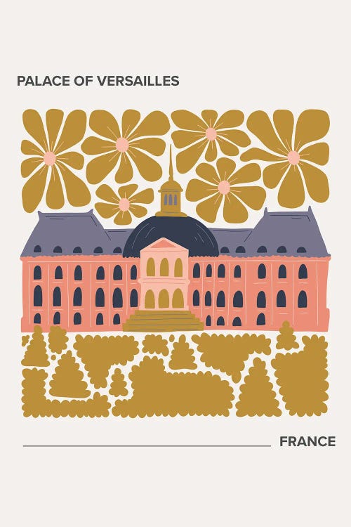 Palace Of Versailles - France, Warm Colours Illustration Travel Poster by Mambo Art Studio wall art