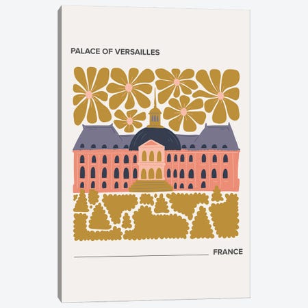 Palace Of Versailles - France, Warm Colours Illustration Travel Poster Canvas Print #MSD408} by Mambo Art Studio Canvas Wall Art