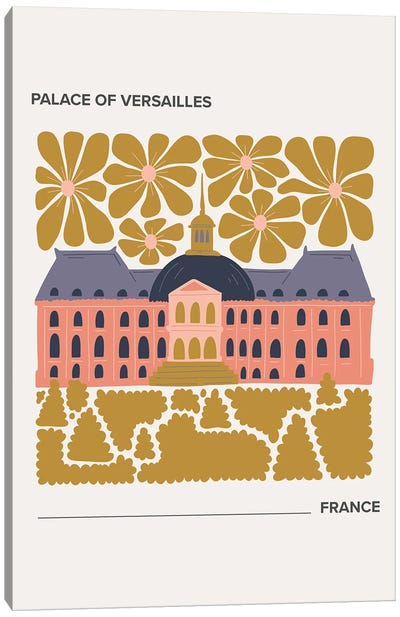 Palace Of Versailles - France, Warm Colours Illustration Travel Poster Canvas Art Print - Castle & Palace Art
