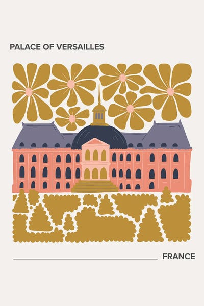 Mambo Art Studio: Palace Of Versailles - France, Warm Colours Illustration Travel Poster by Mambo Art Studio